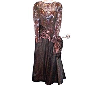 VTG 80s MIGNON ANNE MARIE GABALIS METALLIC SEQUINED‎ GOWN DRESS~6